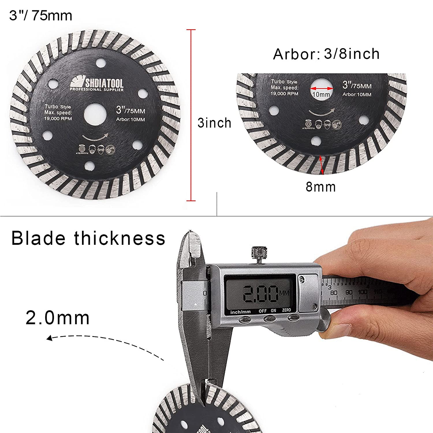 SHDIATOOL Turbo Diamond Saw Blade 2pcs 3"Granite Concrete - SHDIATOOL
