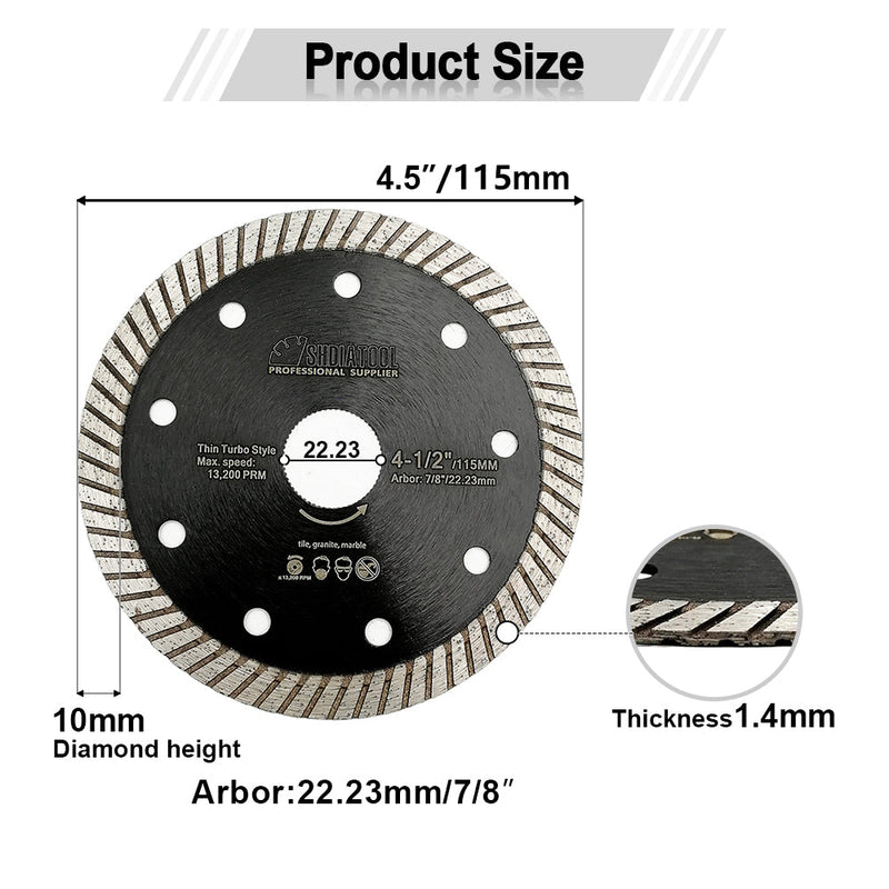 5pcs 4" 4.5" 5" Turbo Saw Blades Ceramic Tile Granite Superthin Cutting Disc