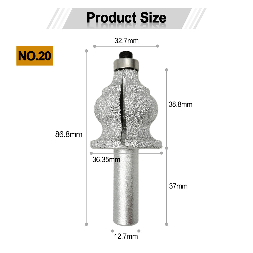 Diamond Router Bits with 1/2" Shank for Granite Marble 31 sizes 2pcs - SHDIATOOL