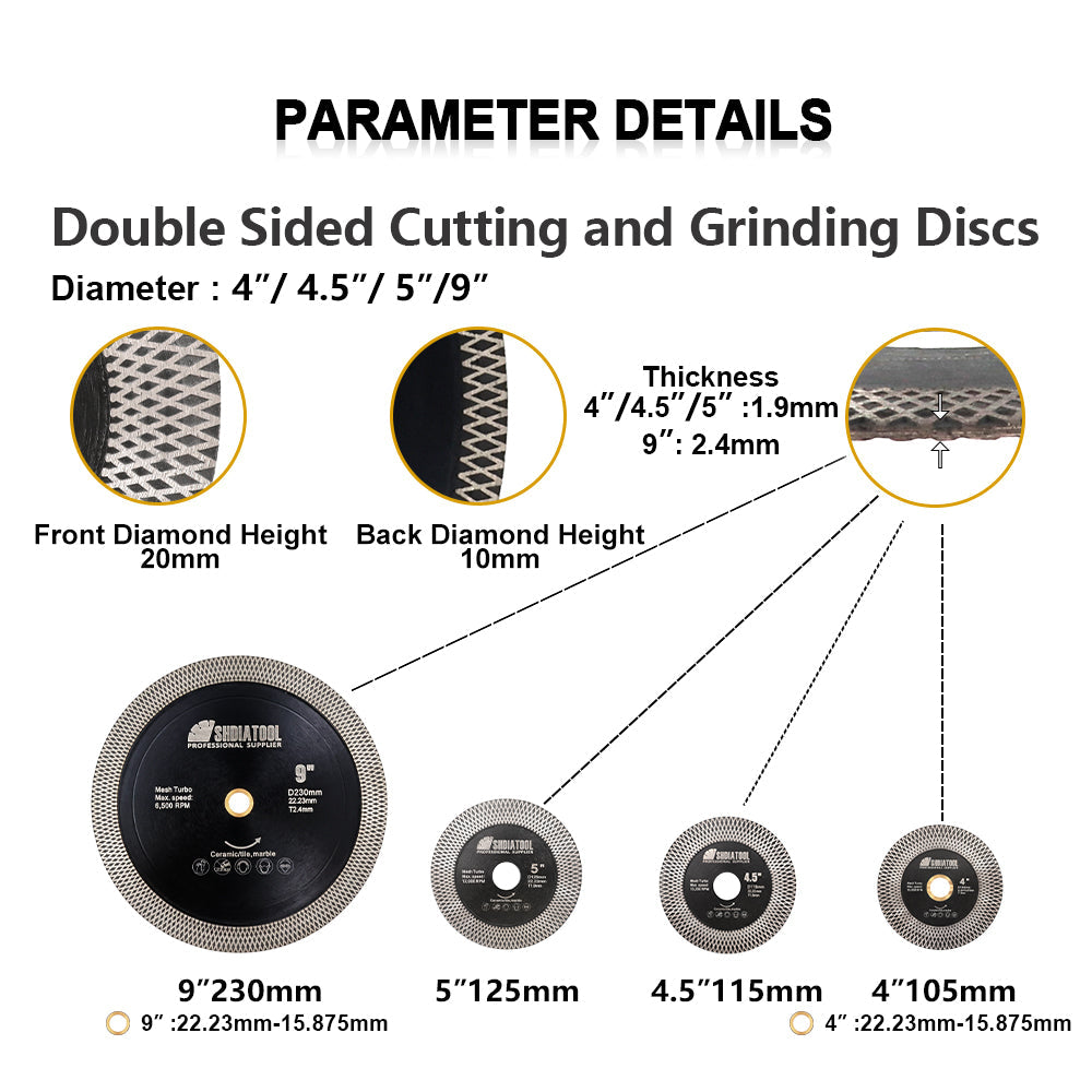 SHDIATOOL  X Mesh Turbo Saw Blade Cutting Grinding Tile Ceramic Marble Stone - SHDIATOOL