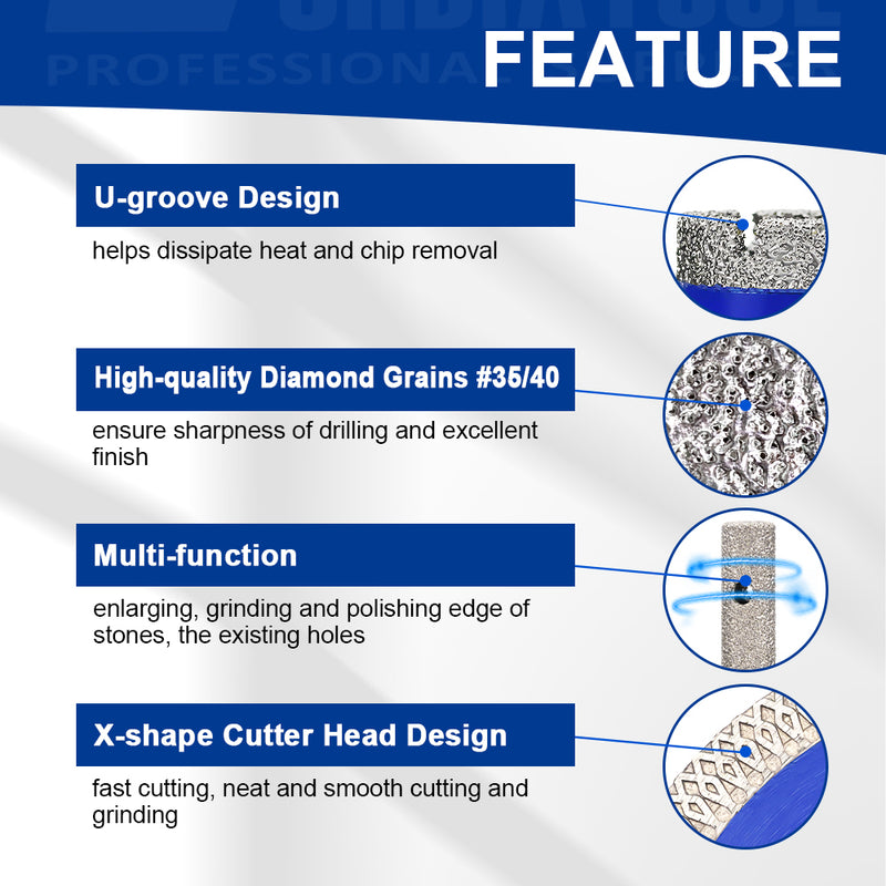 Shdiatool 11pcs 6-65MM Diamond 5/8-11 Drill Bit Kit 4.5 inch X Mesh Cutting Saw Blade for Ceramic Tile Porcelain Tile Marble
