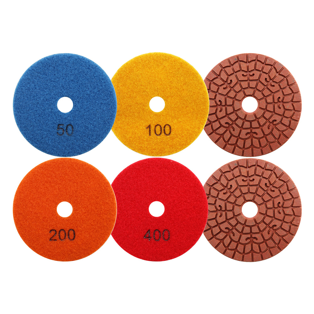 SHDIATOOL 6pcs/Set Diamond Polishing Pads Wet Sanding Disc for Granite Marble Artificial Stone - SHDIATOOL