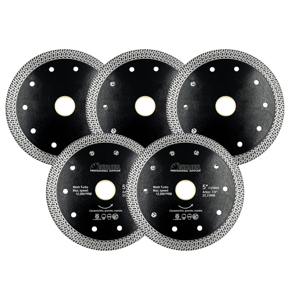 Mesh Turbo Diamond Saw Blades 5pcs 4"/4.5"/5" Porcelain Tile Granite Marble