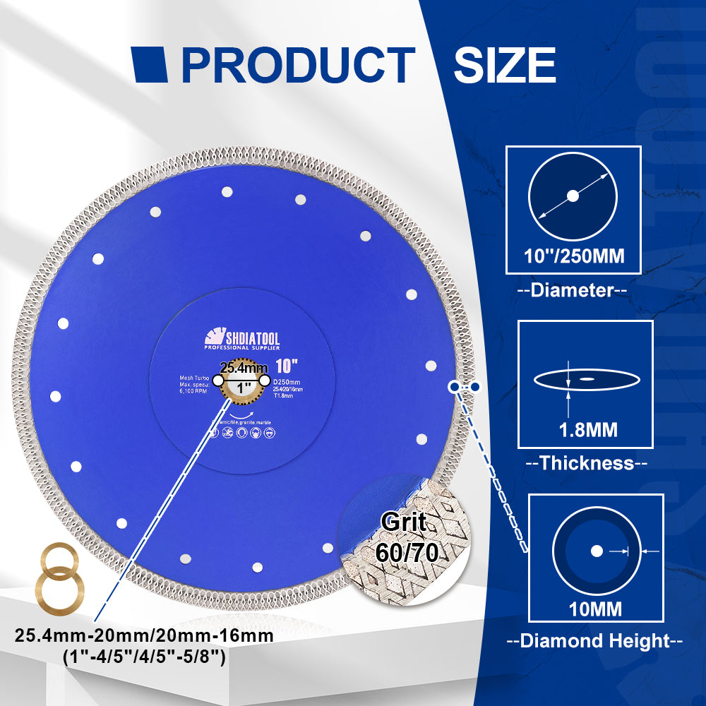 4"-14" X Mesh Turbo Diamond Blade Cutting for Tile Ceramic Porcelain Marble - SHDIATOOL
