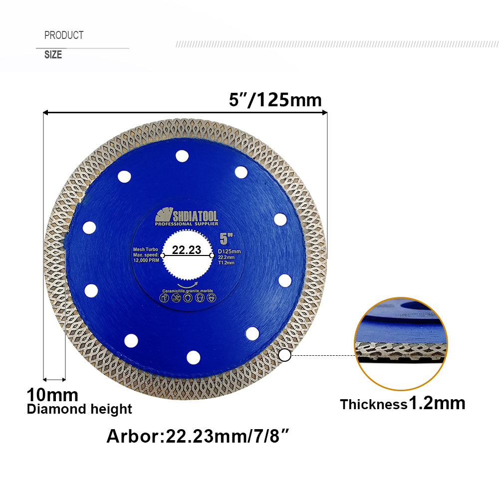 SHDIATOOL 4"/4.5"/5" X Mesh Turbo Diamond Saw Blade Cutting Ceramic Porcelain Marble US Warehouse