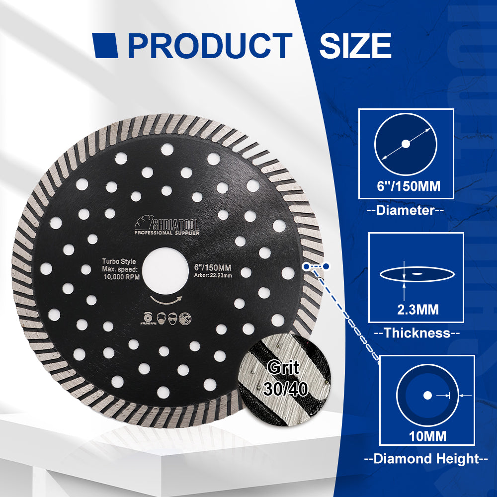 SHDIATOOL 4.5-9inch Turbo Diamond Saw Blade for Cutting Tile Granite Marble Concrete