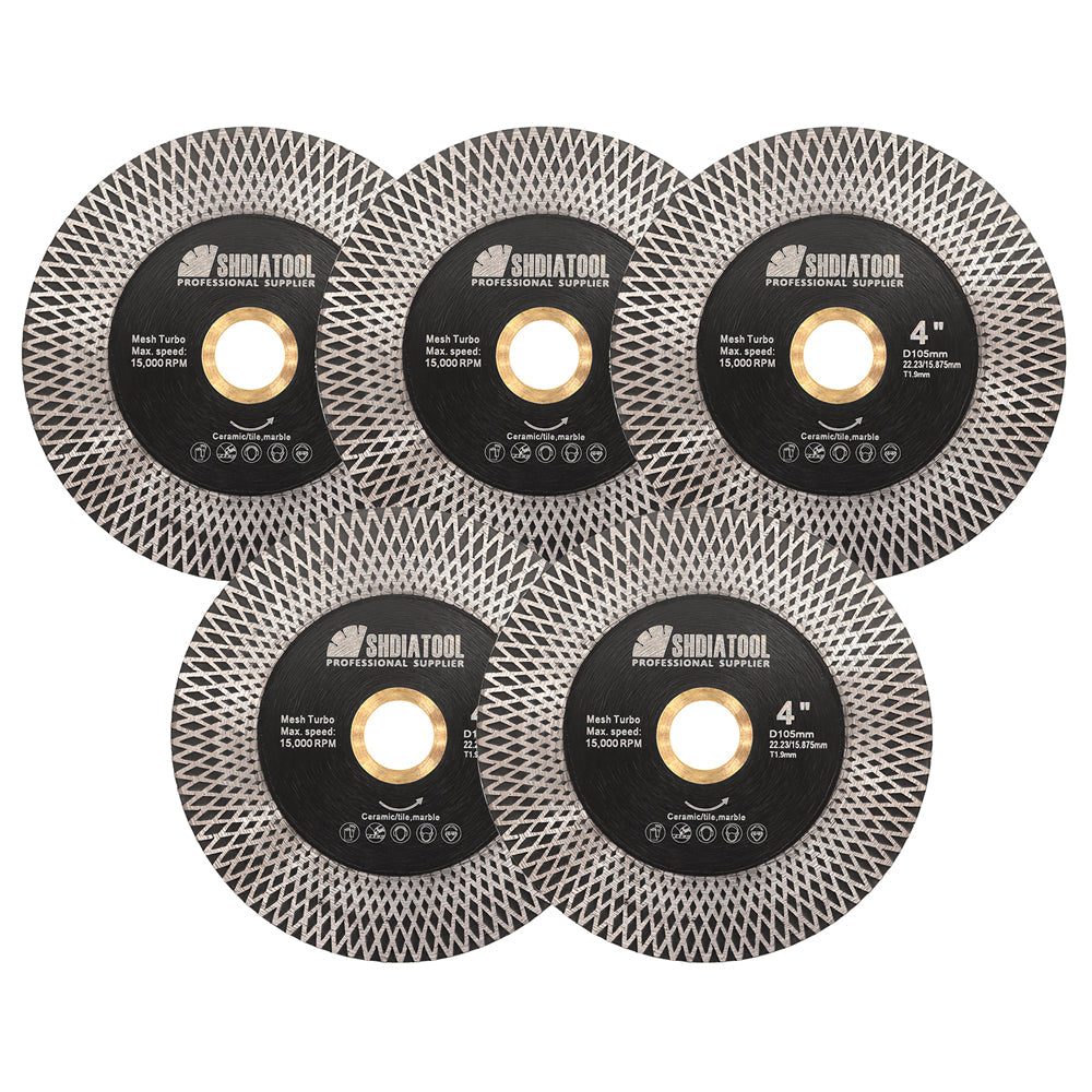 SHDIATOOL Turbo Saw Blades 5pcs 4/4.5/5" Cutting Grinding Ceramic Tile Marble