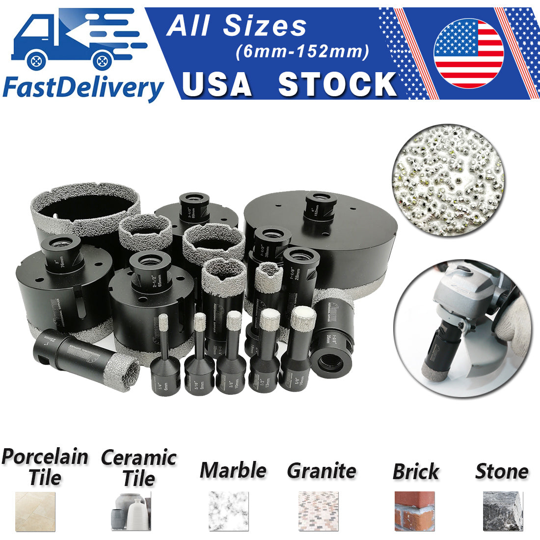Diamond Core Drill Bits for Porcelain Ceramic Brick Hole Saw 1/4 inch to 6 inch 5/8-11 - SHDIATOOL