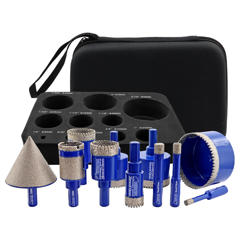SHDIATOOL 11pcs/set 6-65mm Diamond Drill Bit with Triangular Shank for Granite Marble Porcelain Ceramic Tile Angle Grinder