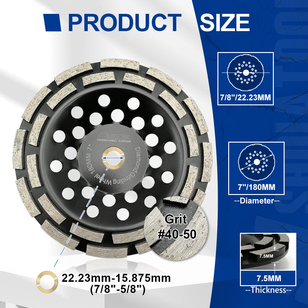 SHDIATOOL Double Row Diamond Grinding Cup Wheel for Concrete Granite Marble Masonry Brick Fits 7/8 Inch Arbor Diameter 4" 4.5" 5" 7"