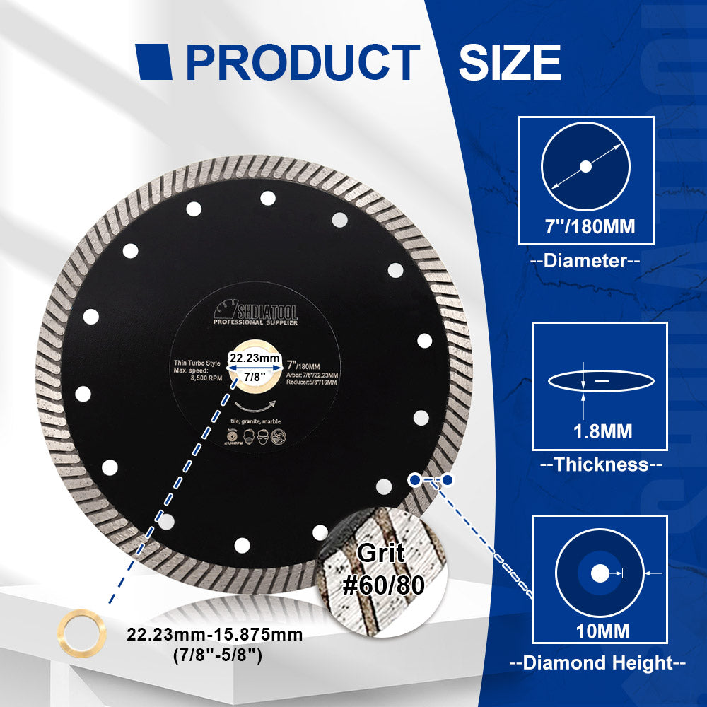 SHDIATOOL Turbo Diamond Saw Blade 4"-10"Ceramic Tile Granite Marble