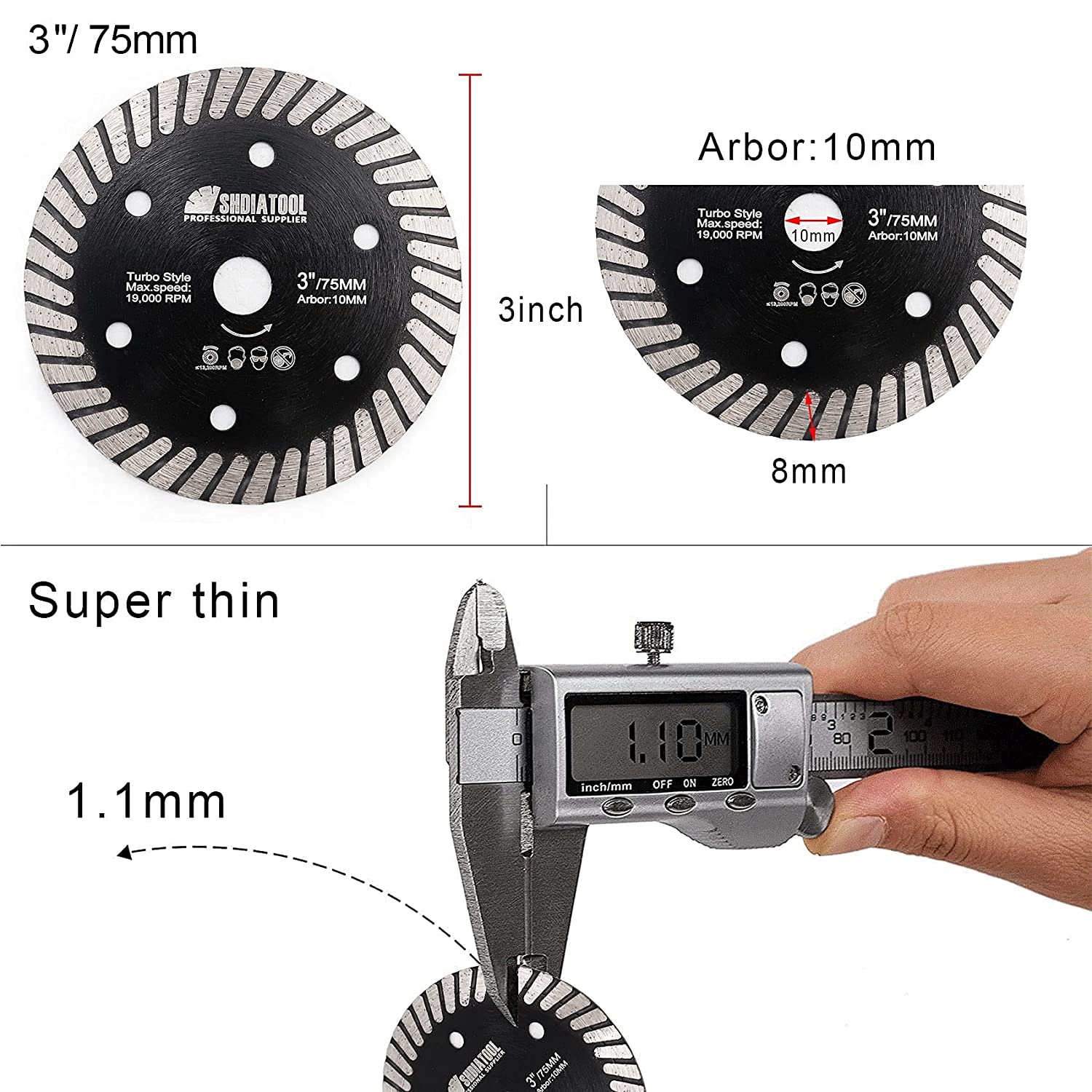 SHDIATOOL Turbo Diamond Saw Blade for Ceramic Pocelain 3" 5pcs/pack - SHDIATOOL