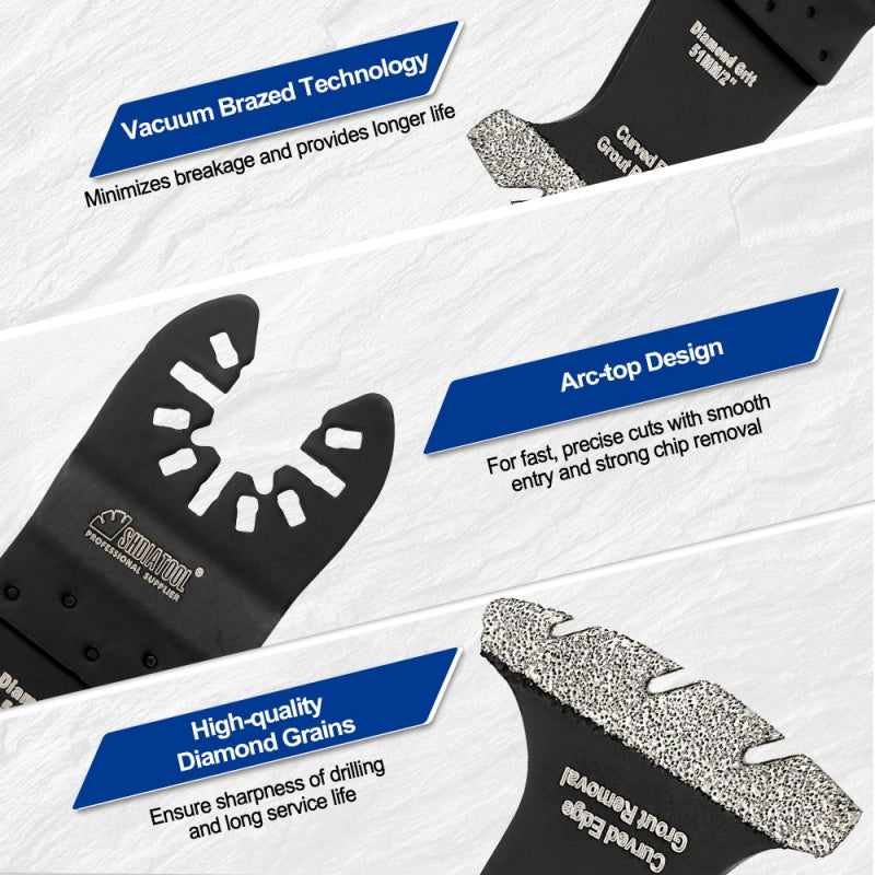 SHDIATOOL 4PCS 2''/51mm Diamond Oscillating Saw Blades  for Grit Grout Removal Tile Air Brick Cement ConcreteMasonry