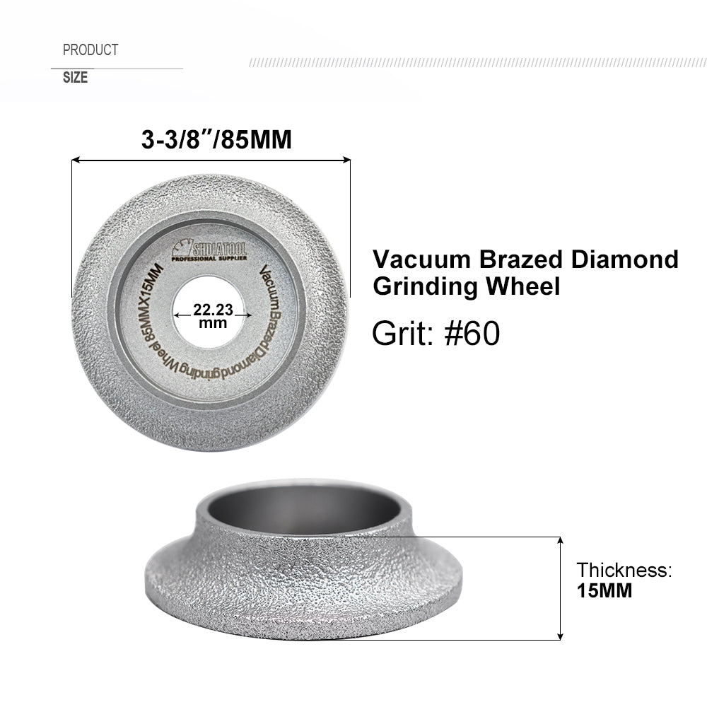 SHDIATOOL Diamond Grinding Wheel Vacuum Brazed France Edge Type 1pc or 2pcs Dia 85mm Marble Ceramic Stone Ceramics Bore 22.23 - SHDIATOOL