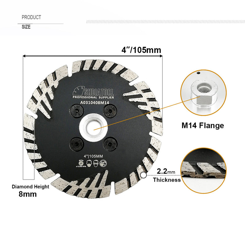 Turbo Saw Blade With Slant Protection Teeth 5pcs 4/4.5/5" Concrete Granite 5/8-11 or M14 Flange