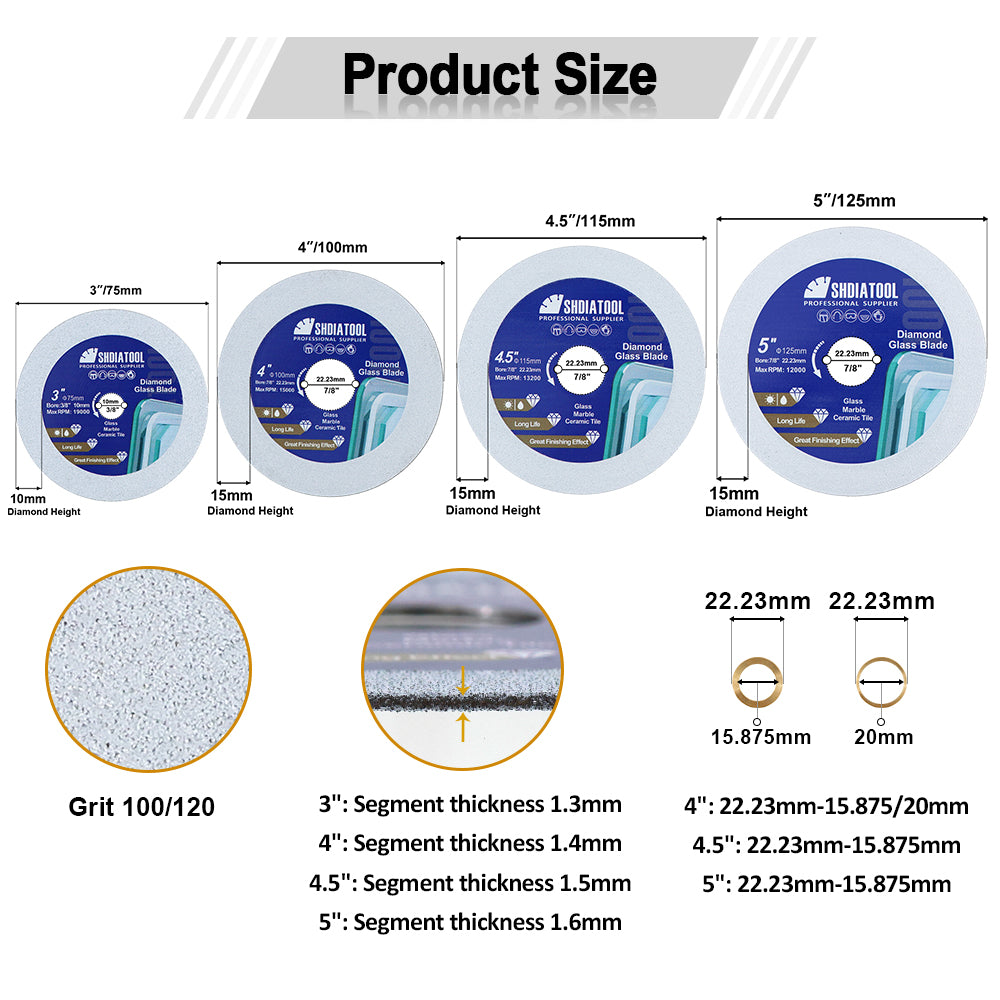 DE Warehouse SHDIATOOL Diamond Cutting Grinding Glass Disc 1pc 125mm Saw Blade for Glass Ceramic
