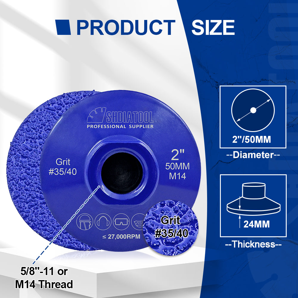 SHDIATOOL 2 inch Vacuum Brazed Flat Grinding Wheel for Granite Marble Concrete