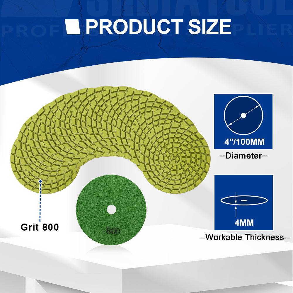 SHDIATOOL 4" Concrete Wet Diamond Polishing Pads Polishing  Concrete 9/12pcs