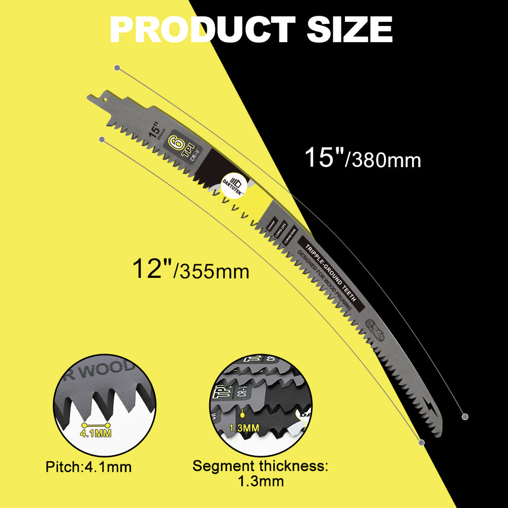 DARTOTEK 4pcs 380mm 15inch  Teeth Reciprocating Saw Blade Pruning Saw Cutting 4pcs Log Wood Trimming for Tree Trimming Wood Cutting