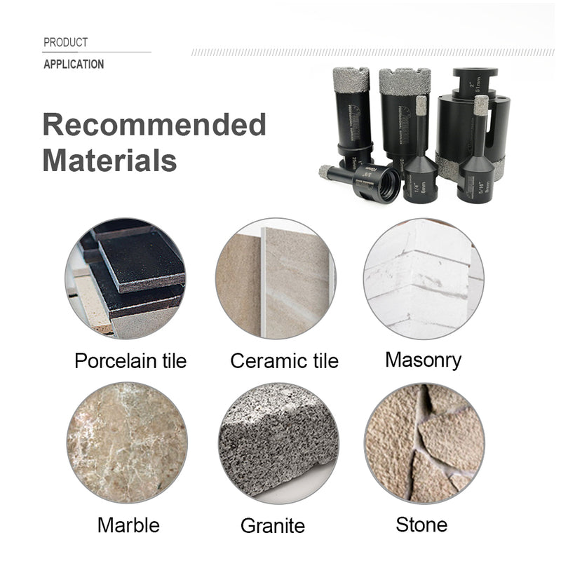 Diamond Core Drill Bits Set for Porcelain Tile Granite Marble 5/8-11 6/8/10/25/35/51mm