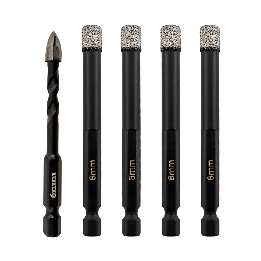 SHDIATOOL Dry Drilling Bits Quick-fit Shank + 6mm Carbide Triangular Drill Bit for Porcelain Tile Ceramic Granite Marble Stone Masonry - SHDIATOOL