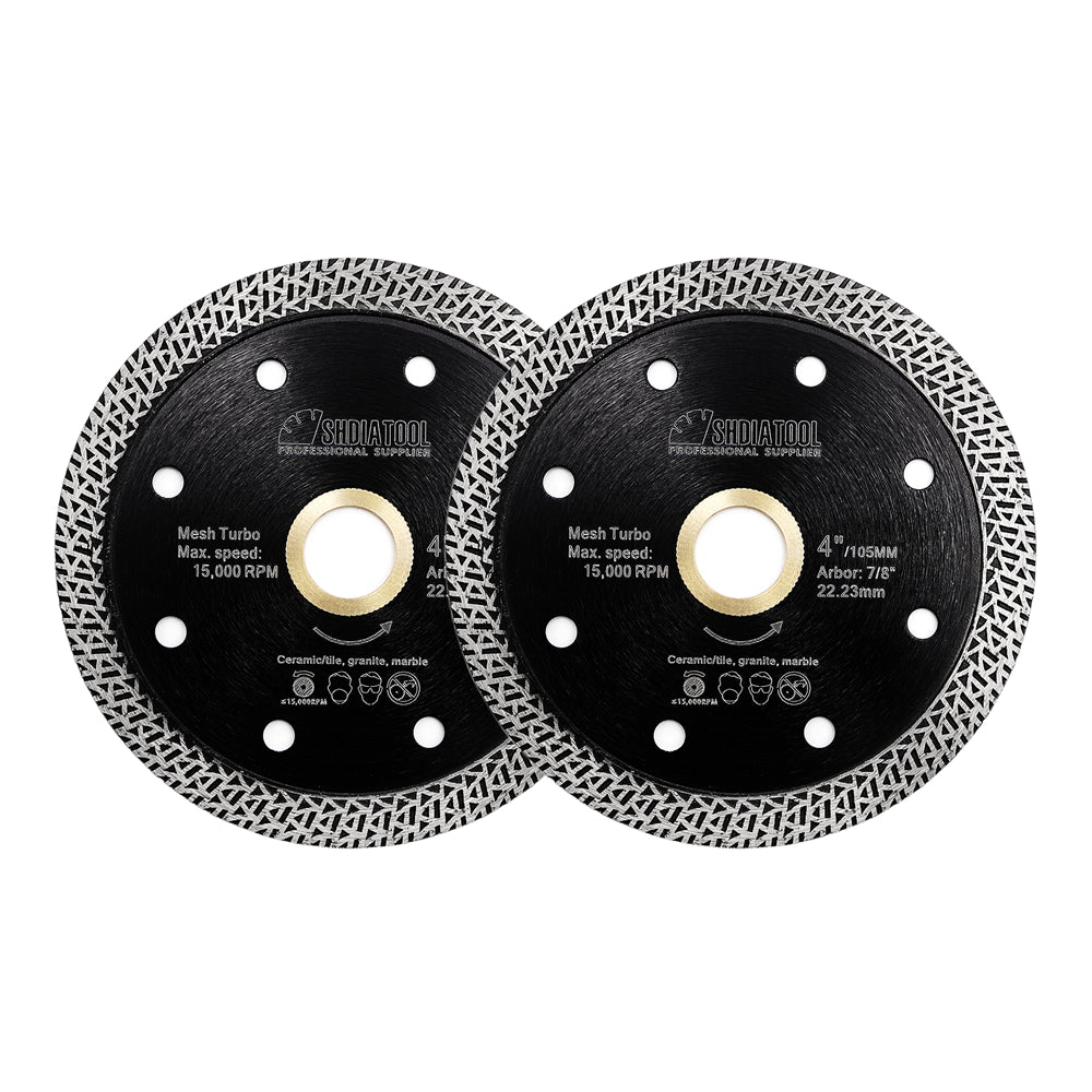 Mesh Turbo Saw Blade 2pcs 4"/105mm Cutting for Granite Ceramic SHDIATOOL