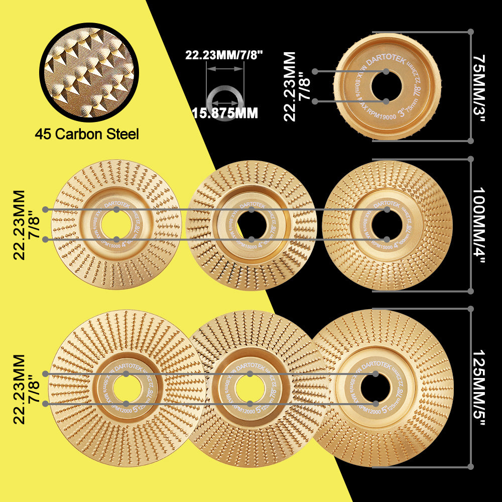 DARTOTEK 1pc 75/100/125mm  Wood Grinding Wheel Cup Wheel Milling Disc Plate Carving Profile Plain Bevel Camber Bowl Abrasive Tool Trimming