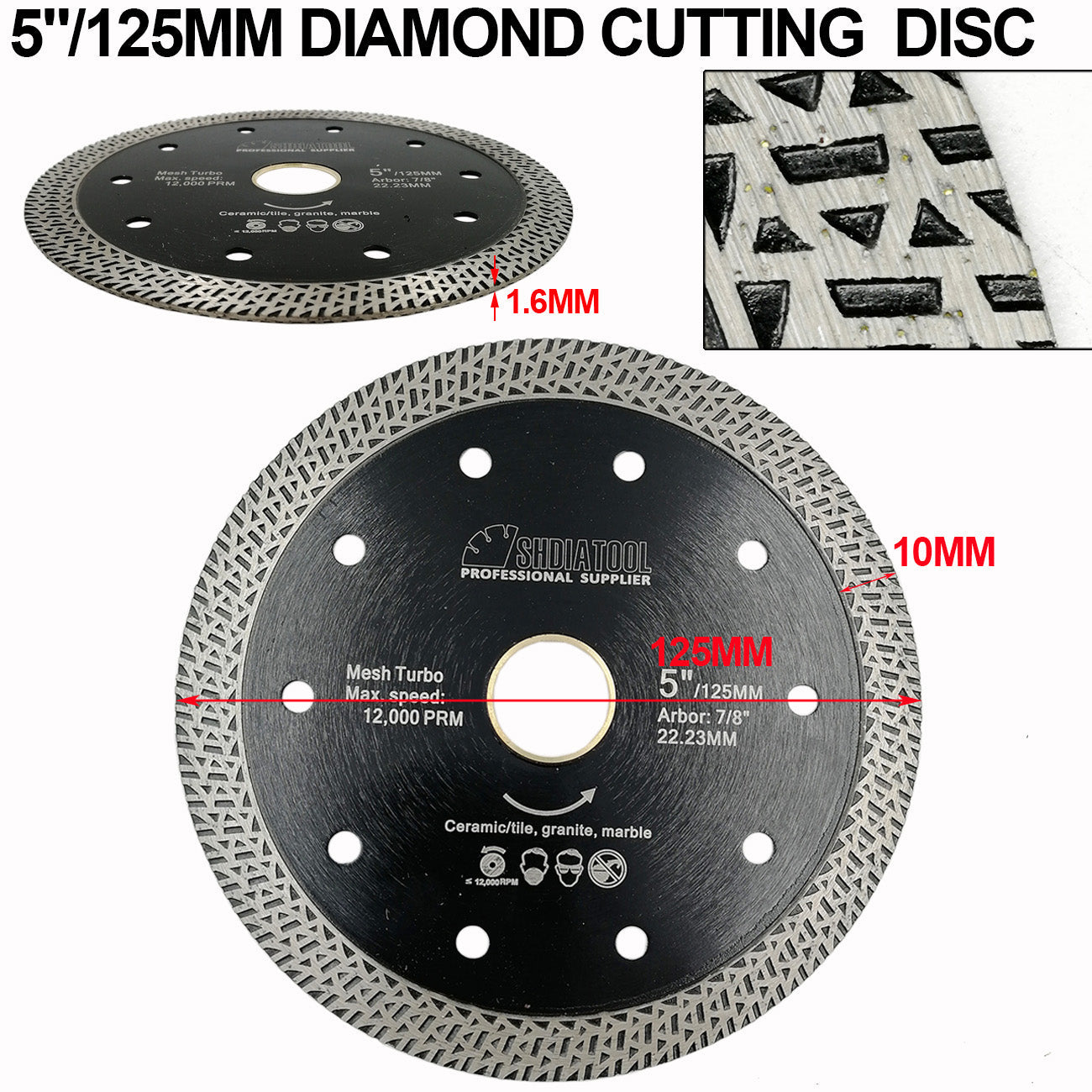 5pcs Mesh Turbo Saw Blades Cutting Porcelain Tile SHDIATOOL BE warehouse  4"/4.5"/5" - SHDIATOOL