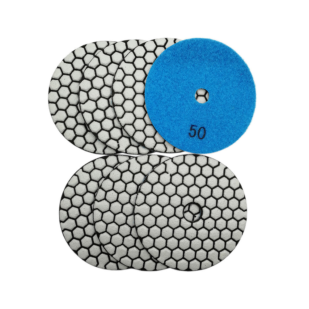 4 inch Dry Diamond Polishing Pad for Granite Marble  7pcs/set Mixed Grits Plus a 5/8-11 Backer - SHDIATOOL