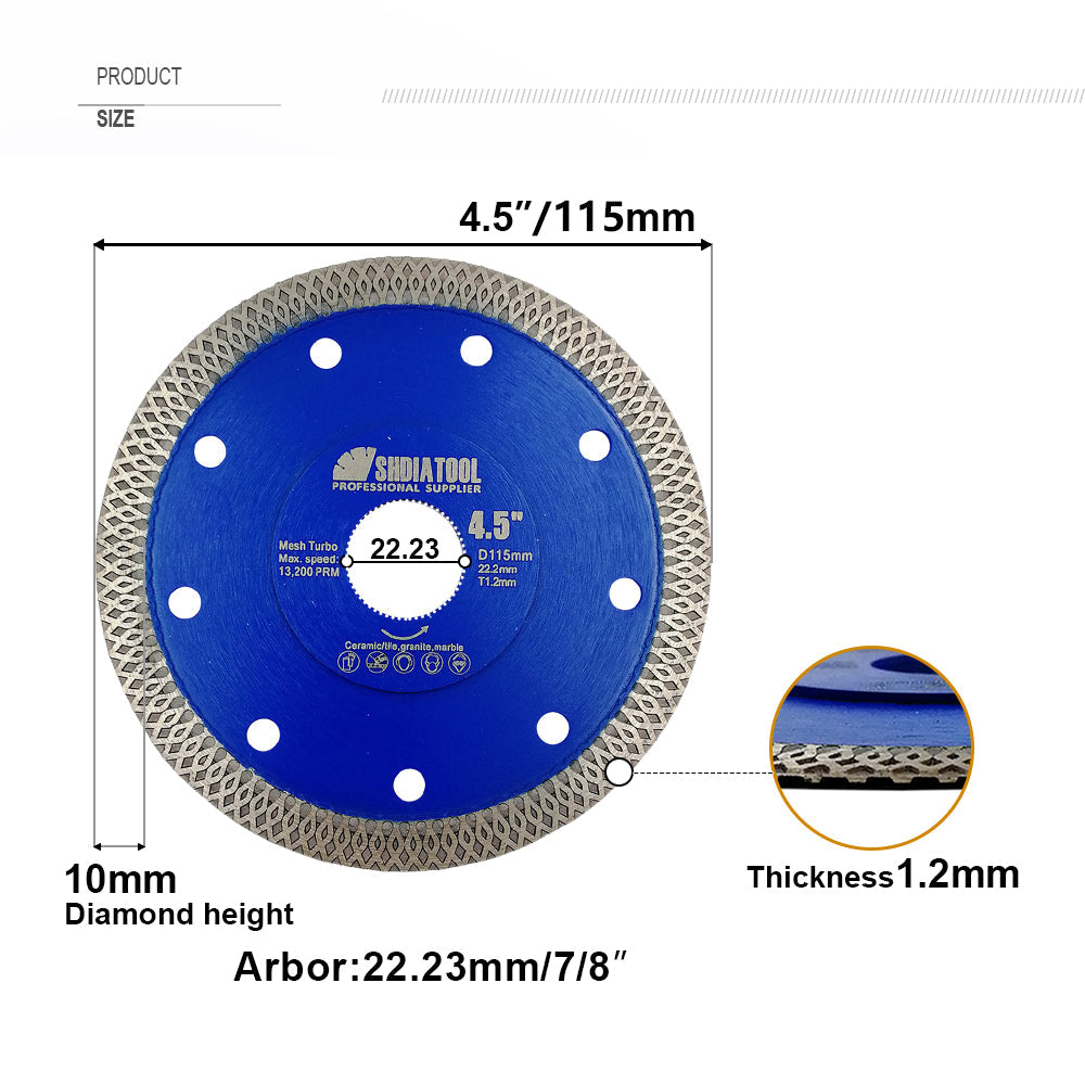 SHDIATOOL 4"/4.5"/5" X Mesh Turbo Diamond Saw Blade Cutting Ceramic Porcelain Marble US Warehouse