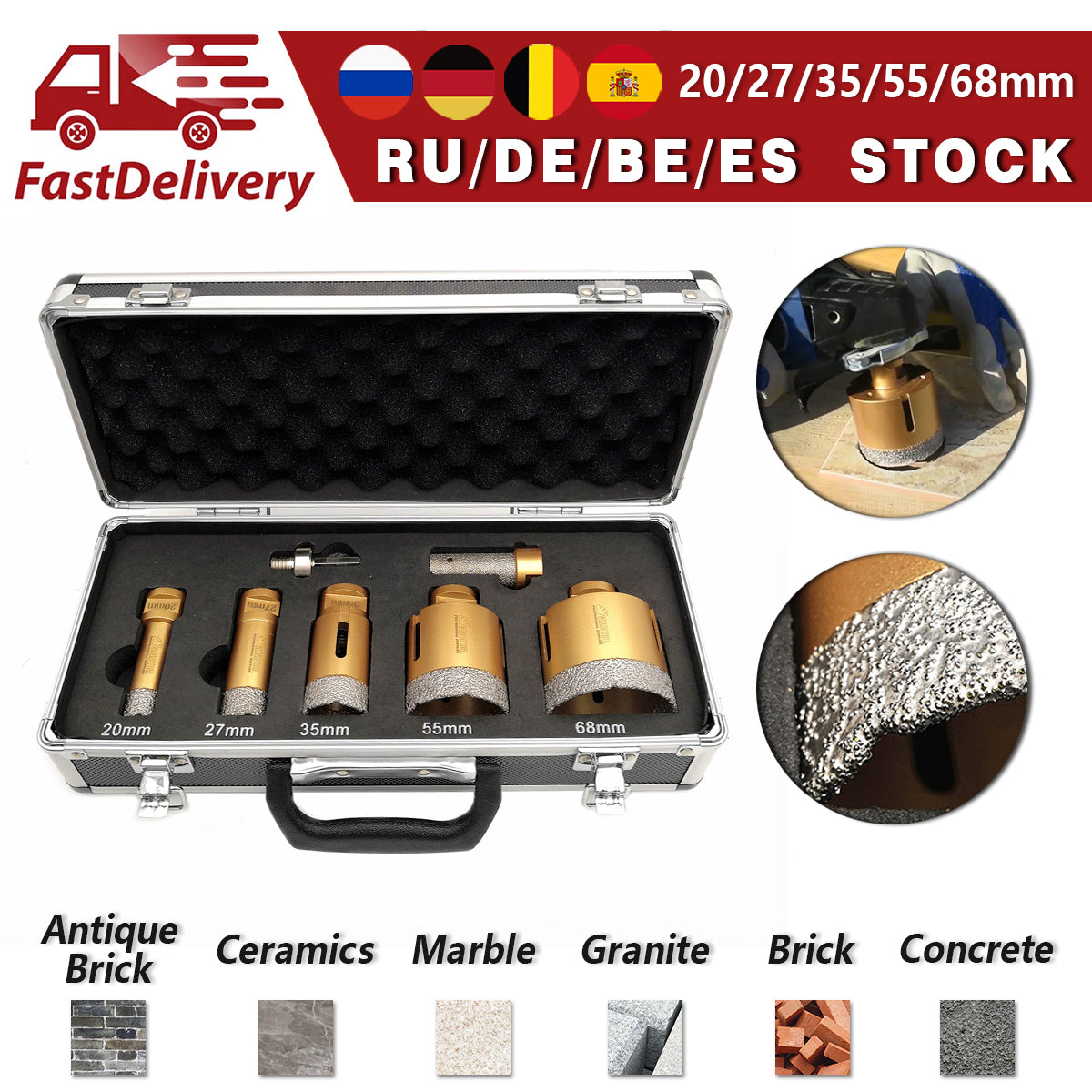 Diamond Drill Core Bits Kit with Box for Tile Porcelain Marble M14 Thread Spain Warehouse - SHDIATOOL