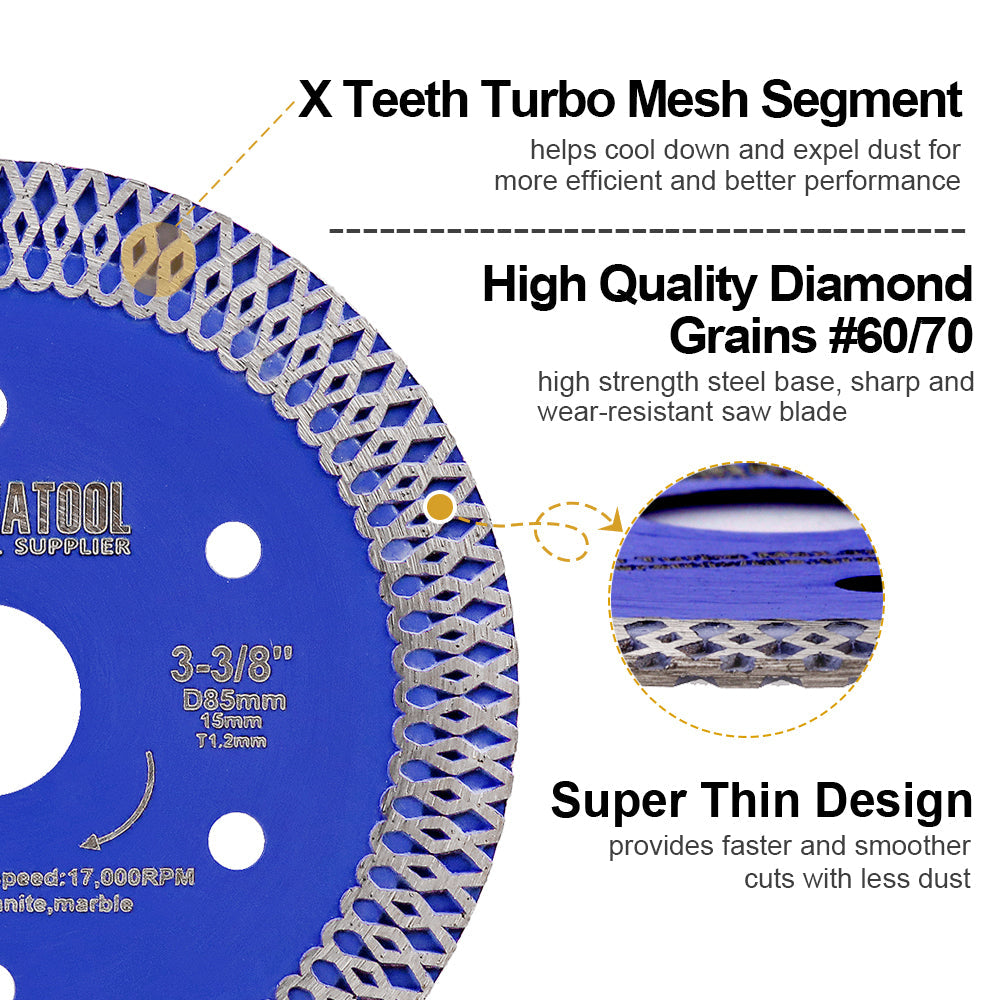 SHDIATOOL X Mesh Turbo Diamond Saw Blade 85MM for Tile Ceramic Porcelain Marble - SHDIATOOL