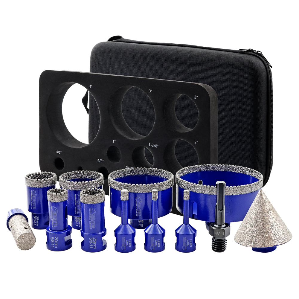 SHDIATOOL 12pcs Diamond Tip Core Bits Finger Milling Bit Beveling Chamfer Kit for Ceramic Tile Grainte