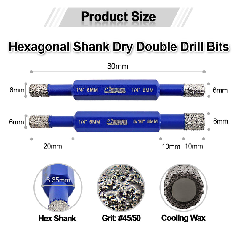 SHDIATOOL Diamond Drilling Core Bits 5pcs 6-6/8mm Granite Ceramic Masonry Marble Vacuum Brazed Hole Saw Hexagonal Shank