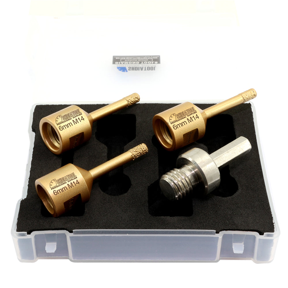 SHDIATOOL Diamond Drill Bit 4pcs/set 6/6/6mm Core Bit M14 Thread+Hex Adapter Marble Ceramic Porcelain Tile Granite Hole Saw - SHDIATOOL