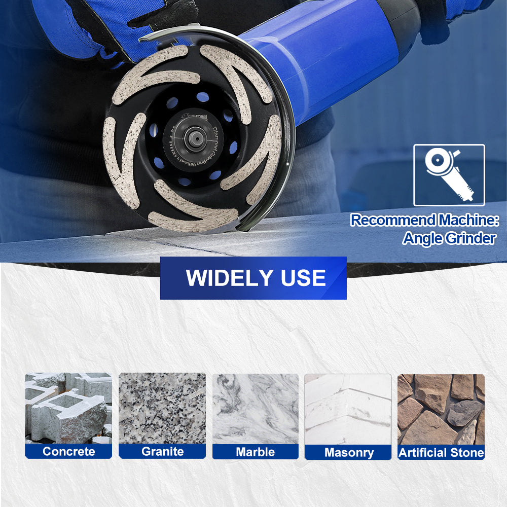 SHDIATOOL 4.5" Turbo Row Diamond Grinding Cup Wheel Hard for Concrete Granite Marble with 7/8 Inch Arbor