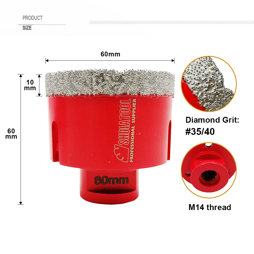 60mm SHDIATOOL Diamond Core Drill Bit M14 Thread for Porcelain Marble Hole Saw