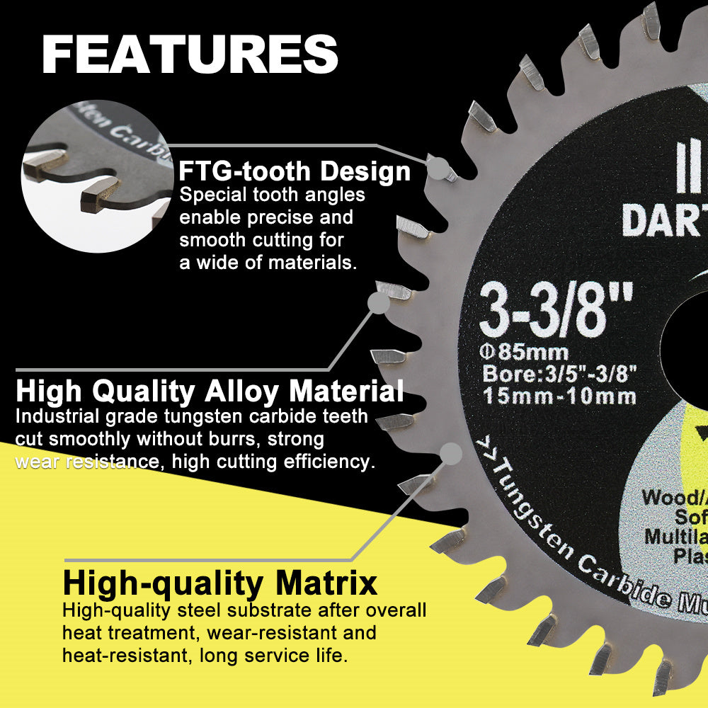 DARTOTEK 1/2/3Pcs Dia 85/165/216mm TCT Hard alloy Cutting Disc Circular Saw Blade For Cutting Wood Aluminium Copper Metal Disc Cutter
