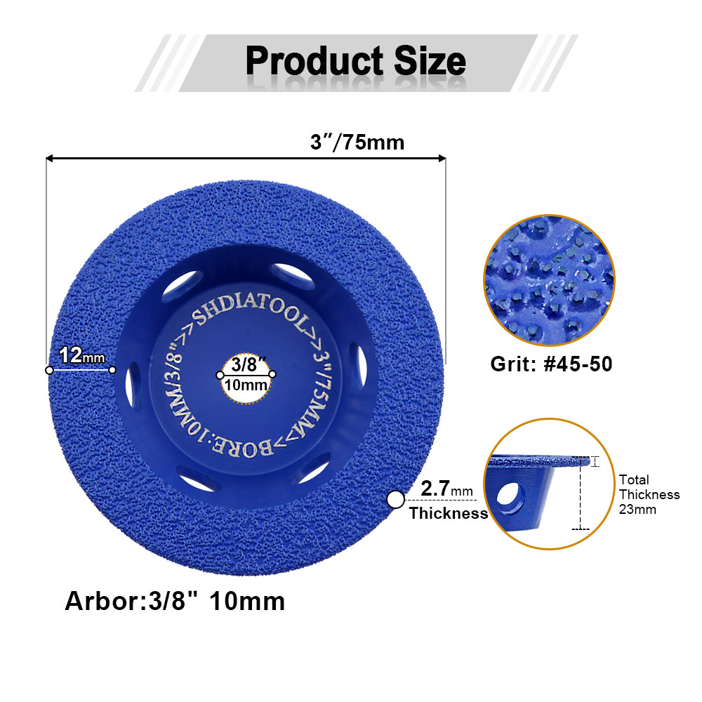 SHDIATOOL 3 inch Diamond Grinding Cup Wheel for Granite Marble Masonry Convex Bore 10mm