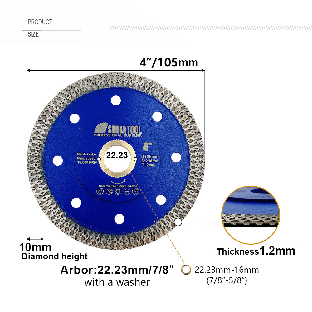 SHDIATOOL 4"/4.5"/5" X Mesh Turbo Diamond Saw Blade Cutting Ceramic Porcelain Marble US Warehouse