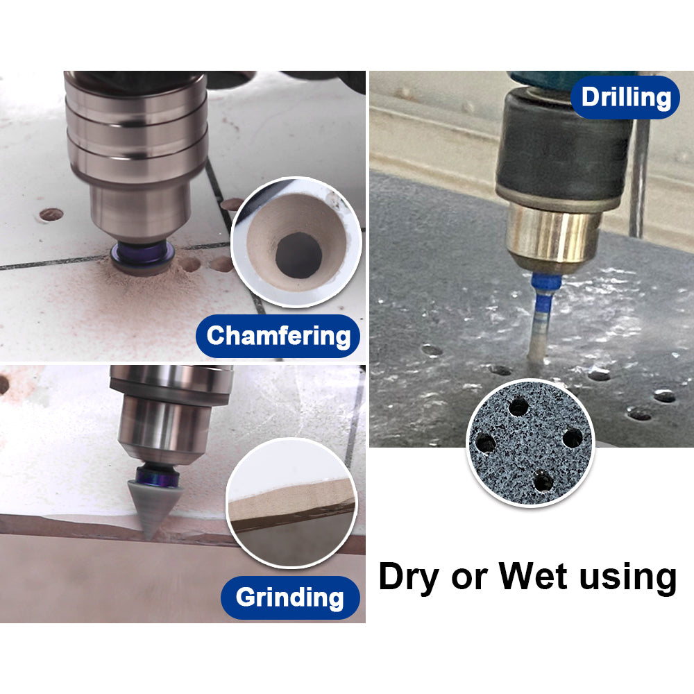 Diamond Drill Bits 4pcs/set Dia 6/6/8mm Core Bits Triangle Shank+20mm Chamfer Bit Granite Ceramic Marble Vacuum Brazed Hole Saw