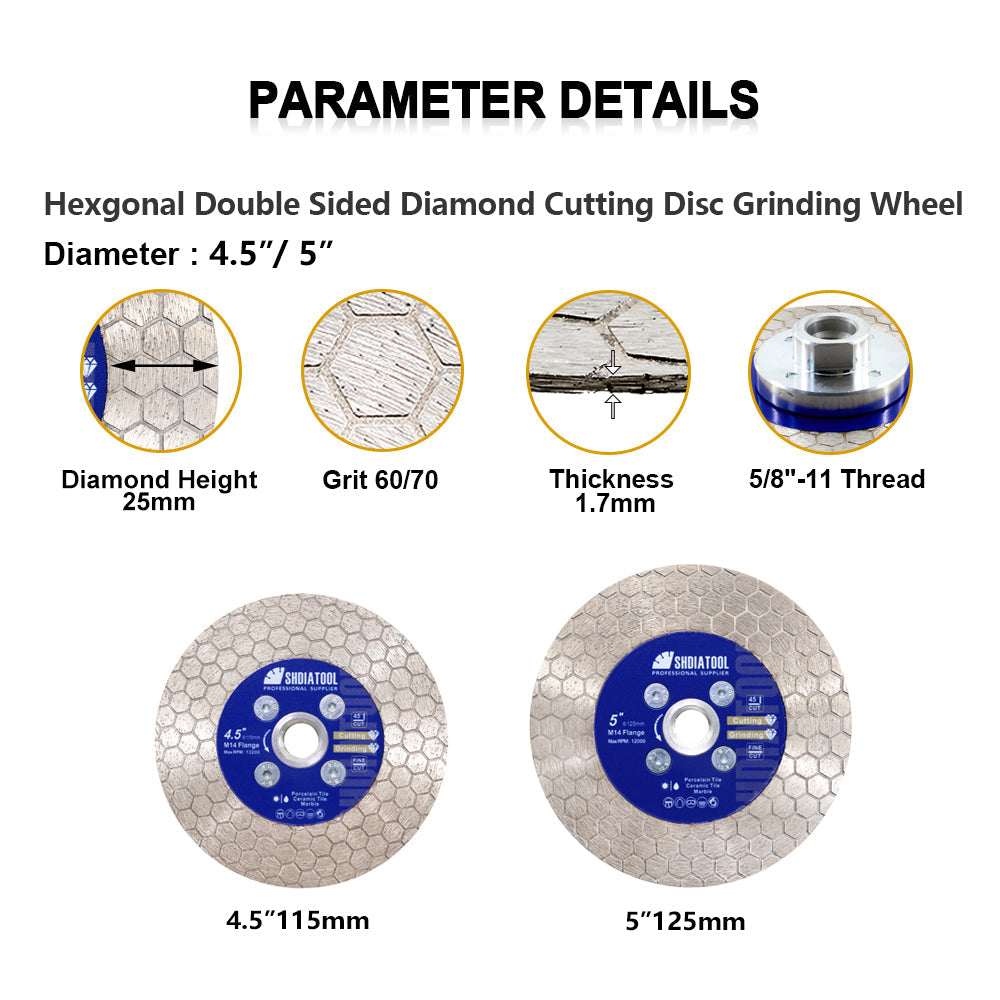 Saw Blade 4.5/5"Cutting Grinding Ceramic Marble Hexgonal Double Sided 5/8"-11 Flange - SHDIATOOL