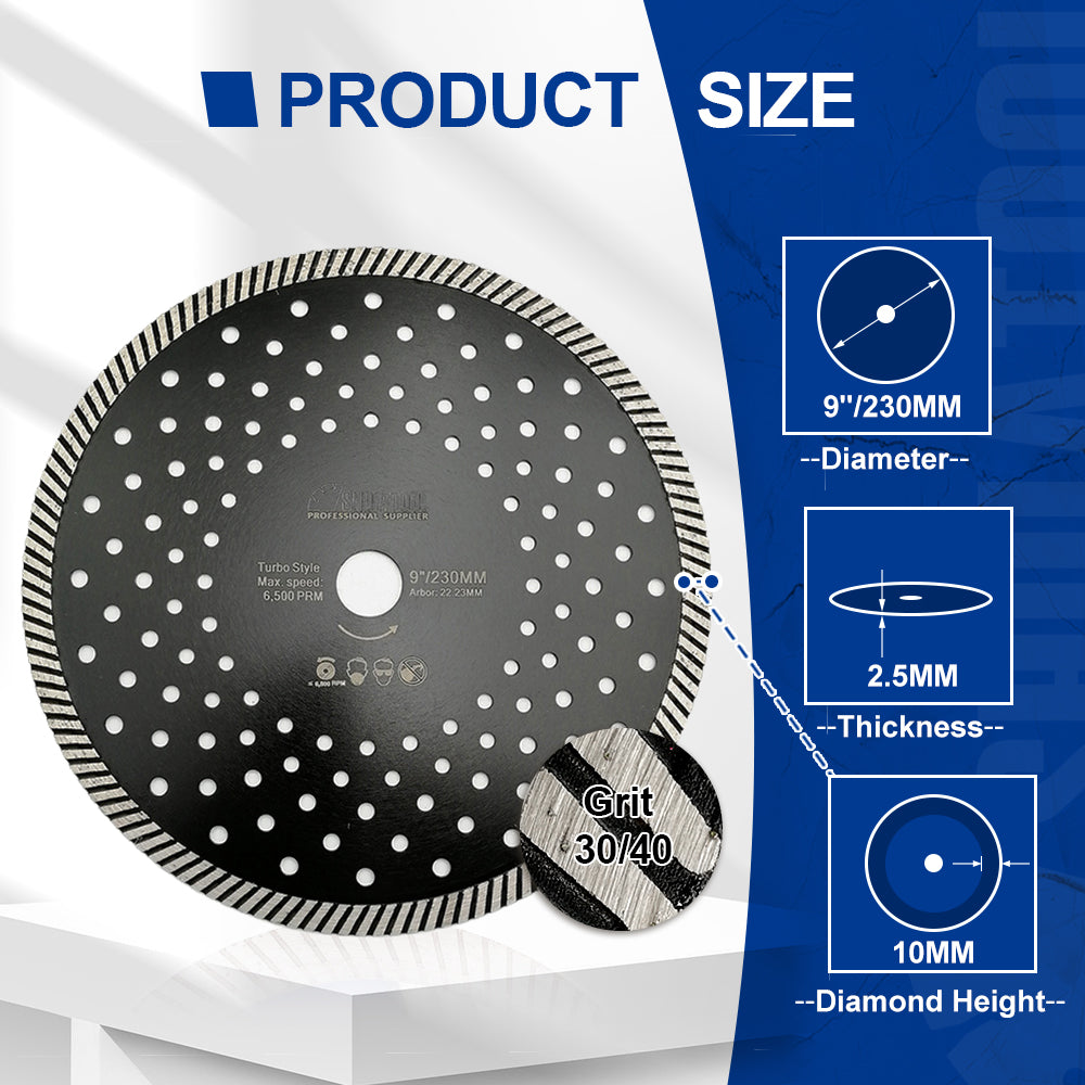 SHDIATOOL 4.5-9inch Turbo Diamond Saw Blade for Cutting Tile Granite Marble Concrete