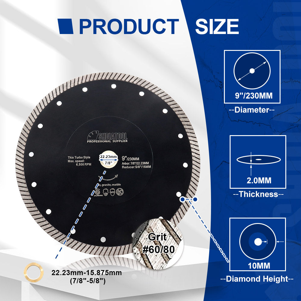 SHDIATOOL Turbo Diamond Saw Blade 4"-10"Ceramic Tile Granite Marble