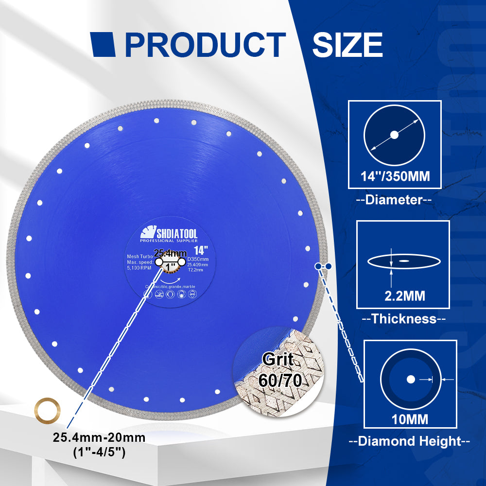 4"-14" X Mesh Turbo Diamond Blade Cutting for Tile Ceramic Porcelain Marble - SHDIATOOL