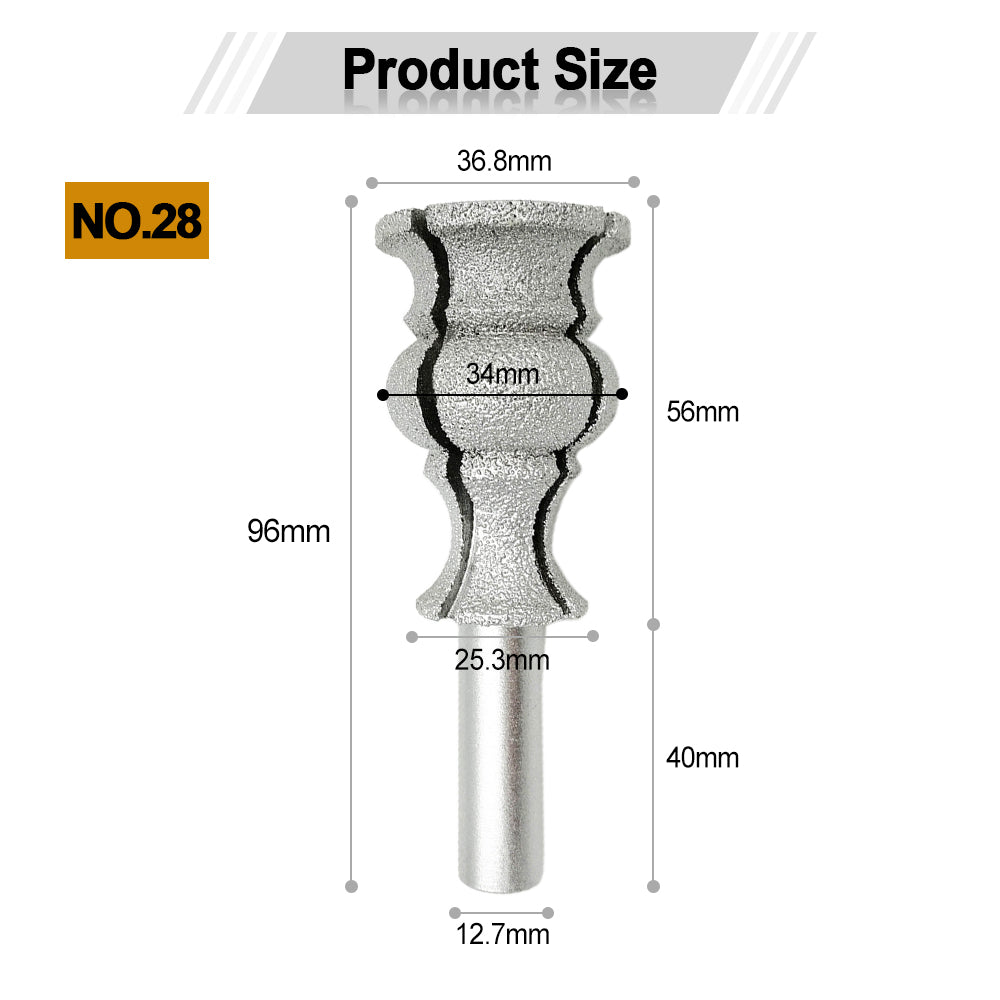 Diamond Router Bits with 1/2" Shank for Granite Marble 31 sizes 2pcs - SHDIATOOL