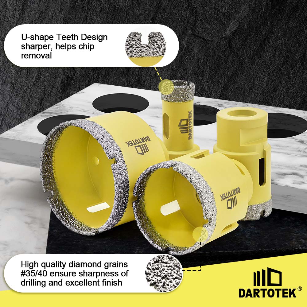 DARTOTEK M14 10Pcs 6-68mm Diamond Drill Core Bit Set Hole Saw 50mm Chamfer 10mm Finger Bits Hex Adapter M14 Marble Tile Tool Kit