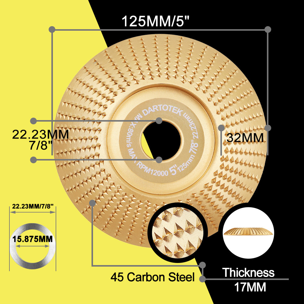 DARTOTEK 1pc 75/100/125mm  Wood Grinding Wheel Cup Wheel Milling Disc Plate Carving Profile Plain Bevel Camber Bowl Abrasive Tool Trimming
