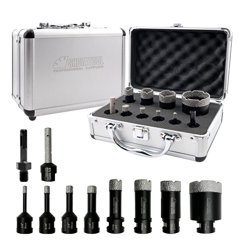 Dry Diamond Drill Bits Kit 10pcs for Porcelain Tile Ceramic Marble Brick 5/8-11 Thread