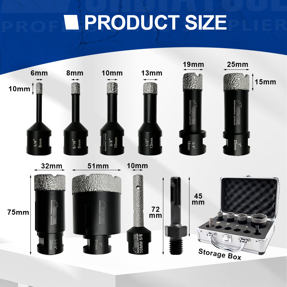 SHDIATOOL Black Dry Diamond Drill Bit 5/8-11 Porcelain Tile Ceramic Marble 7/10pcs